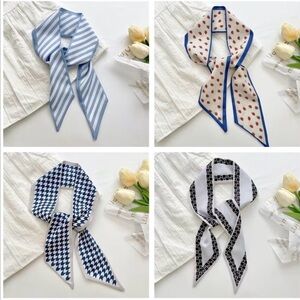 Parisian Chic Set of 4 Geometric Strawberry Twilly Scarves Stripes Houndstooth